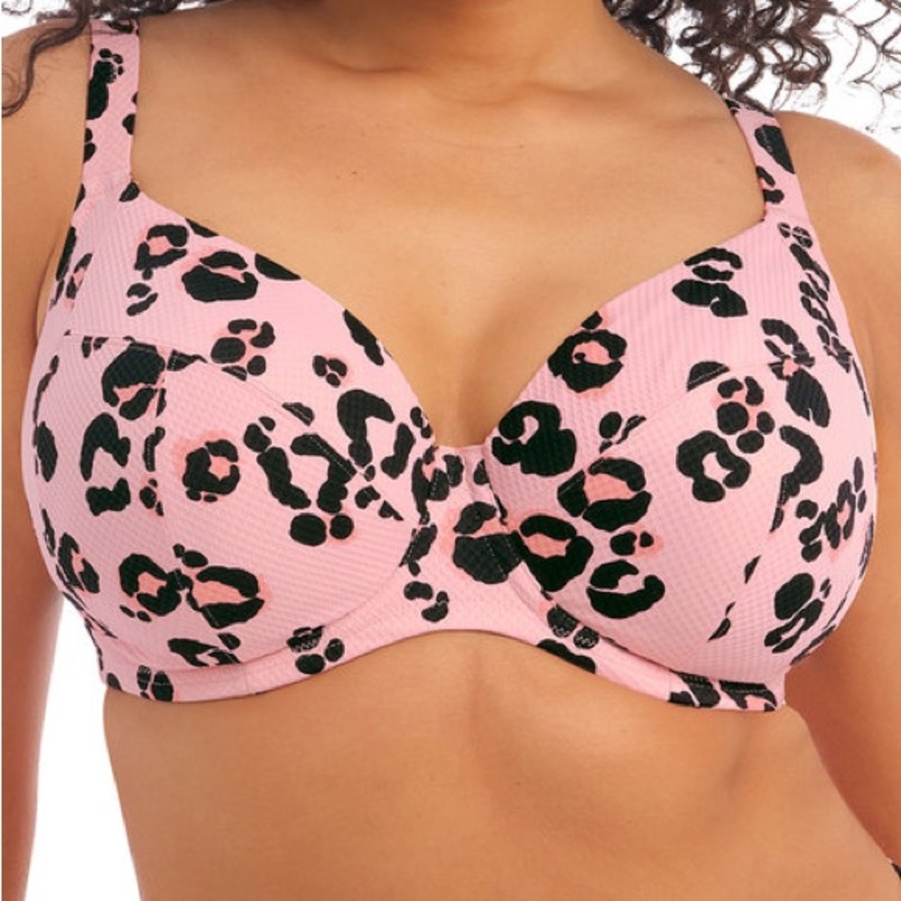 Elomi Pink and Black Kambuku Plunge Bikini Top